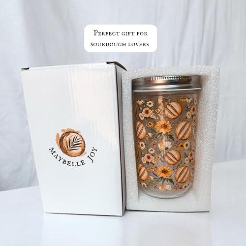 MAYBELLE JOY Sourdough Starter Jar | 24oz Glass Jar Set | Cute Baking Accessory | Cute Baking Gift | Glass Washable | Bread Making and Proofing | Kitchen Food Storage Gifting | (Sunflower) thumbnail 7