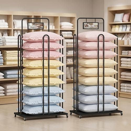 lukar Pillow Holder Rack, Rolling Pillow Storage Rack with Billboard Holder | Metal Pillow Display Stand, Commercial Throw Cushion Quilts Storage Organizer for Retail Store, Mall, Home, Hotels thumbnail 2