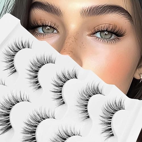 Veleasha Lashes Wispy False Eyelashes 100% Handmade Eyelashes Natural Look Fake Lashes Lightweight Lashes with Soft Clear Band 5 Pairs Pack (G2) - Image 1