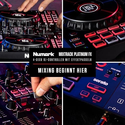 Numark Mixtrack Platinum FX - DJ Controller Pult mit 4-Deck Kontrolle, integriertem Audio Interface, Jogwheel-Displays und Effektpaddeln thumbnail 8