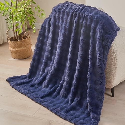 NEWCOSPLAY Throw Blanket for Couch Dark Navy Super Soft Flannel Fleece 3D Bubble Lightweight Bed Blanket All Season Use (Dark Navy, Throw(50"x60")) thumbnail 6