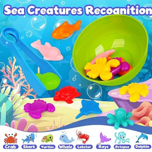 Sorting Colors Sea Animals Counting Toys with Matching Sorting Cups and Game Dices, Color Classification and Sensory Training Preschool Educational Learning Toys for Toddlers Kids Girls Boys Ages 3+ thumbnail 3