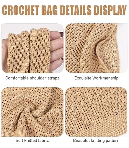 COOKOOKY Crochet Beach Tote bag Summer Beach Bag for Women Aesthetic Mesh Tote Bag Hippie Bag Knit Bag thumbnail 5
