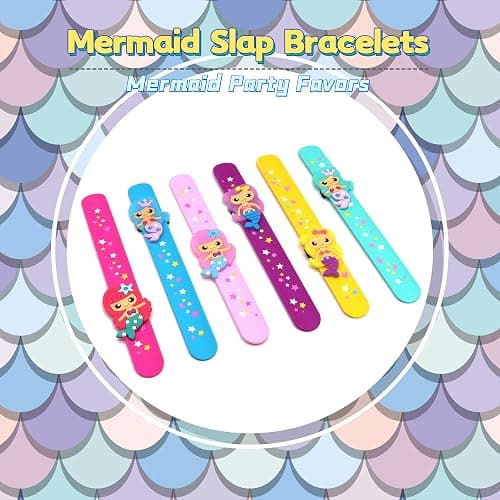 LOCHSOEL Silicone Mermaid Slap Bracelets - Cute Mermaid Theme Birthday Party Favors, Party Favors Gifts Carnival Prizes Set (6 Pack) thumbnail 6