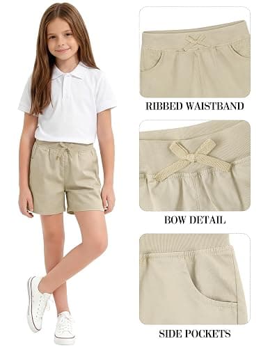 Resinta Girls School Uniform Bermuda Shorts Pull-on Chino Elastic Waist Summer Soft Play Shorts with Pockets 5-13Y thumbnail 5