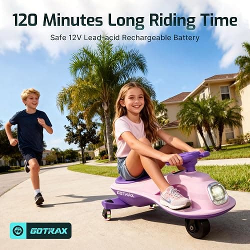 Gotrax WG1 Electric Wiggle Car for Kids, 12V Big Battery up to 120Min Playtime, Music Speaker &Rear Flash Wheels, Battery Display & Easy Assembly w/Pedal Throttle, Crazy Cart Gift for Ages 3+, 132Lbs thumbnail 2
