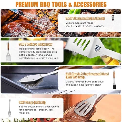 Cifaisi BBQ Grill Accessories Set, 38Pcs Stainless Steel Grill Tools Grilling Accessories with Aluminum Case, Thermometer, Grill Mats for Camping/Backyard Barbecue, Grill Set for Men Women thumbnail 5