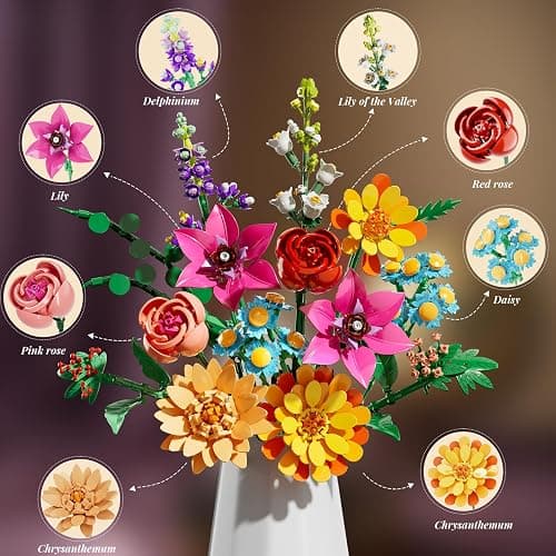 Flower Bouquet Building Set,891PCS Artificial Plant Flower Kit Toy for Kids, Artificial Flowers Botanical Collection for Adults Women Girls, Gifts for Mother's Day, Birthday, Christmas, Home Decor thumbnail 3