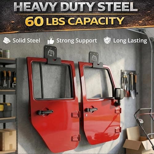 WIPHANY 4 Pcs Removable Door Storage Hanger with Rubber Wall Mount Heavy Duty Door Hanger Storage Holder Bracket Rack For1956-2020 Wrangler CJ YJ TJ LJ JK JKU JL JLU & 2021 Gladiator JT On Garage Pack thumbnail 4