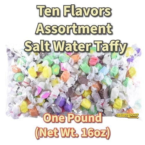Ten Flavors Assortment, Salt Water Taffy 1 Pound Bag. Classic Boardwalk Style Taffy. (Net Wt. 16oz) thumbnail 4