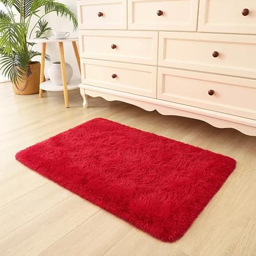 DETUM Small Red Rug 2x3 Fluffy Rugs for Bedroom Kicthen Entryway Hallyway Washable Area Rug Super Soft Throw Carpet for College Dorm Plush Rugs for Kids thumbnail 7