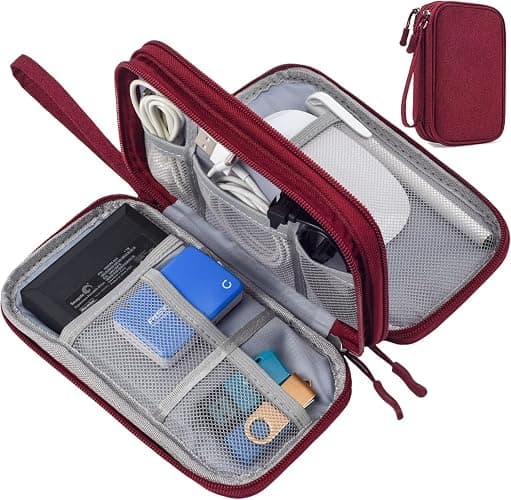CAOODKDK Electronics Accessories Organizer Pouch Bag, Travel Universal Organizer for Cable, Charger, Phone, SD Card, Business Travel Gadget Bag (Wine Red) - Image 1