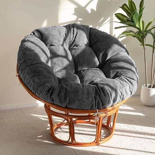 HIGOGOGO Papasan Chair Cushion with Corduroy Cover (Without Chair), 48 x 48 Inch Supportive Cushion, Overstuffed Chair Cushion,Dark Grey - Image 1