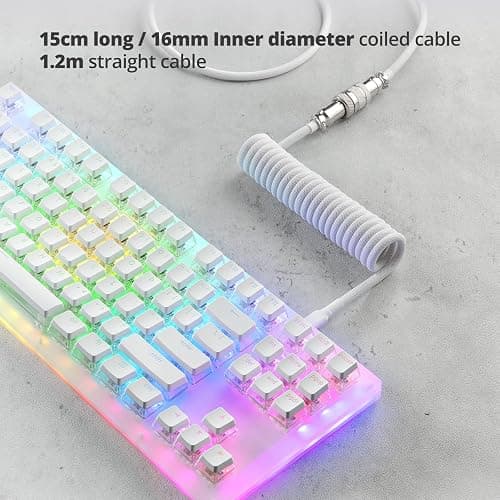 GUNMJO Pro Custom Coiled USB C Cable for Gaming Keyboard, Double-Sleeved Mechanical Keyboard Cable with Detachable Metal Aviator, 1.5M USB-C to USB-A, White Color thumbnail 4