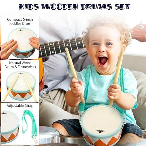MINIARTIS Toddler Musical Instruments - Montessori Wooden Musical Toys for Toddlers 1-3 | Modern Boho Baby Drum Set with Neutral Colors Percussion Instruments | Kids Preschool Educational thumbnail 4