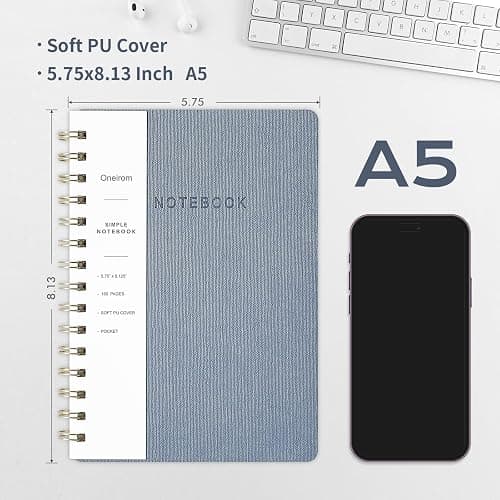 Spiral Notebook -A5 College Ruled Journal with Inner Pockets and 160 Pages,PU Leather Cover Business Journal, Twin-Wire Binding Notebook Perfect for Office & Home School Supplies - ReefBlue/Pink thumbnail 3