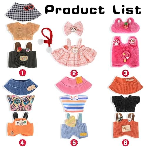 Total 6 Sets Various Style Cute Doll Clothes Accessories for 17cm Dolls - Soft & Stylish Costume Accessories (Doll Not Icluded) thumbnail 4