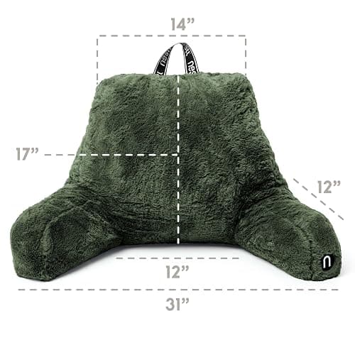 Nestl Fur Reading Pillow, Stylish Back Pillow for Bed Sitting Up, Faux Fur Bed Chair Pillow with Arms, Reading Pillows for Sitting in Bed Adult & Kids, Back Support Pillow for Bed Rest - Olive Green - Standard - Olive Green thumbnail 2