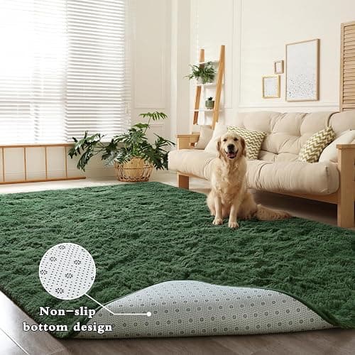 DweIke Fluffy Dark Green Rugs for Bedroom Living Room, 3x5 Feet Soft Plush Shaggy Forest Hunter Green Girls Boys Kids Rug, Non-Slip and Machine Washable Carpet for Dorm Nursery Classroom Decor thumbnail 4