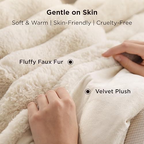 Bedsure Faux Fur Throw Blanket - GentleSoft & Fluffy, Fuzzy Luxury Christmas Blanket for Couch, Sofa and Bed, 750GSM Thick and Warm for Winter, Striped Decorative Gift for Women, Beige, 50x70 Inches thumbnail 3