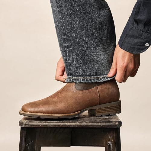 Lumeheel Cowboy Boots for Men - Western Men's Boots with Classic Embroidered, Slip on Square Toe Boots, Slip Resistant Country Boots Chunky Heel Ankle, Durable Short Boots for Spring Fall thumbnail 2