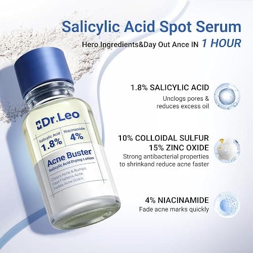 Dr.Leo 1.8% Salicylic Acid Spot Serum, Acne Treatment for Acne-Prone Sensitive Skin | Niacinamide, Fast Pimple Relief, Fades Acne Marks, Overnight & Period Breakouts, 0.34 fl oz (20 ml) thumbnail 4