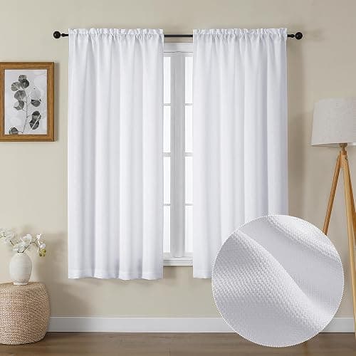 Lecloud Bessie White Curtains 63 Inch Length 2 Panels, Light Filtering Curtains for Bedroom, Faux Linen Textured Window Drapes with Rod Pocket, Window Treatments for Living Room, Each 40 W x 63 L - Image 1