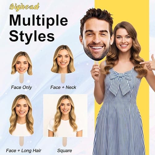 EZISHIPS Big Head Cutout on a Stick – Custom Face Cutouts for Party, Graduation, Birthday, or Wedding | Life Size Photo Prop, 6"–36", 1 Piece thumbnail 3