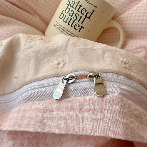 VM VOUGEMARKET Pink Duvet Cover with White Lace Twin Kids Pink Plaid Gingham Duvet Cover Set for Girl's College Dorm Soft Lightweight Cozy Bedding Set thumbnail 9
