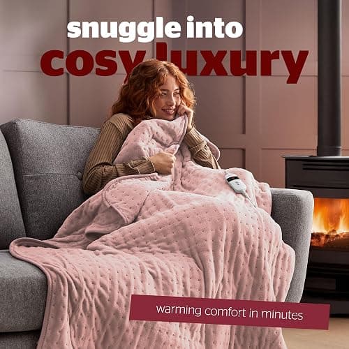 Silentnight Comfort Control Heated Throw Blanket - Luxury Fleece Electric Heated Overblanket for Sofa Bed with 9 Heat Settings, Fast Heat-up and Safety Shut Off - Machine Washable - 120x160cm - Blush thumbnail 2