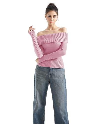 SUUKSESS Women Off Shoulder Sweaters Long Sleeve Ribbed Knit Going Out Fall Tops Blouse thumbnail 2