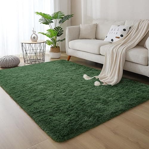 DweIke Fluffy Dark Green Rugs for Bedroom Living Room, 3x5 Feet Soft Plush Shaggy Forest Hunter Green Girls Boys Kids Rug, Non-Slip and Machine Washable Carpet for Dorm Nursery Classroom Decor thumbnail 7