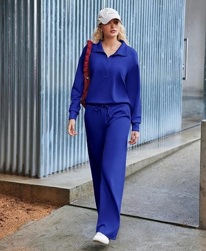 PINSPARK 2 Piece Sets for Women 1/2 Zip Sweatsuit Loose Fit Sweatshirt Straight Leg Pants 2025 Matching Outfit Fall Tracksuit thumbnail 6