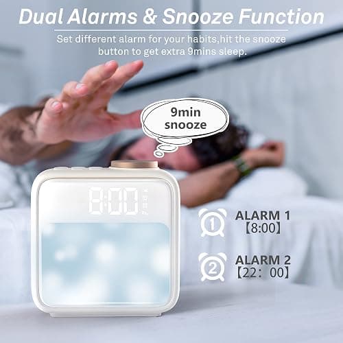 AIRIVO Alarm Clock Night Lights, Built-in Battery Alarm Clock for Bedrooms, 6 Scenes & White Noise Sync, Dual Alarms & Snooze, for Heavy Sleepers, Gifts for Kids Teens thumbnail 7