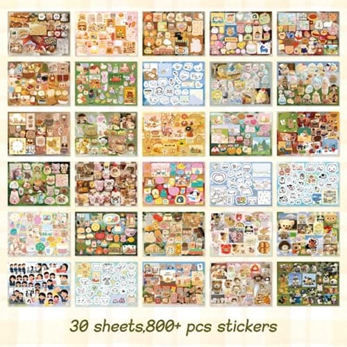 PRSTINCOL Japanese Manga Style Sticker Book with 30 Sheets of Die Cut Stickers, Over 1200 Pieces for DIY Journaling and Scrapbooking thumbnail 4