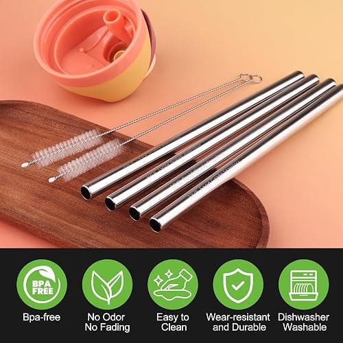 Metal Straws for Owala Free Sip 24 oz 32 oz, Replacement Stainless Steel Straw, Reusable BPA-Free Metal Straw for FreeSip 24/32oz, 4pcs Straws with 2 Cleaner Brush thumbnail 4