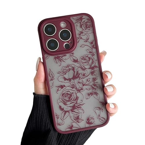 XIZYO Hülle für iPhone 14 Pro Max 6,7 Zoll, Niedlich Matt Rose Blume Floral Muster Ästhetisch Handyhülle, für Mädchen Frauen Luxus Weiche TPU Stoßfest Schutzhülle, Zweig Rose/Wein Rot thumbnail 9