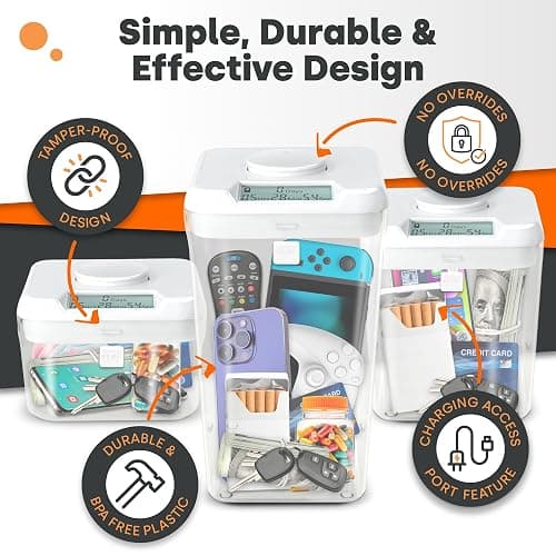﻿﻿﻿K-Safe Time Locking Container (Medium), Timed Lock Box for Cell Phones, Snacks, and Other Unwanted Temptations (White Lid + White Base, with Access Port) thumbnail 4