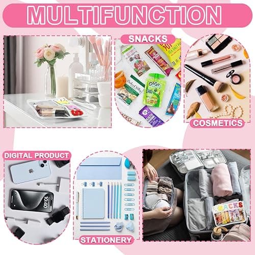 Snack Bag for Travel - Clear Chenille Varsity Letter Flat Pouch with Zipper, 12.2×8.46 inch Waterproof Clear Nylon Preppy Patch Makeup Cosmetic tote Bags for Women Girls thumbnail 5