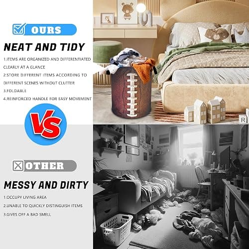 Football Laundry Basket Oxford Cloth Ball Texture Laundry Hamper With Handle Foldable Portable Clothes Storage Basket 18.9 X 16.5 Inch Storage Bag For Laundry Room/Bathroom/Bedroom/Dormitories thumbnail 7