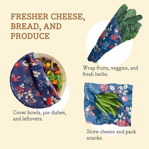Bee's Wrap Beeswax Food Wraps, 3 Pack Assorted - Botanical | Organic Beeswax Wraps - Small, Medium & Large - Plastic Free - Reusable Food Storage - Cheese & Produce - Made in USA thumbnail 4