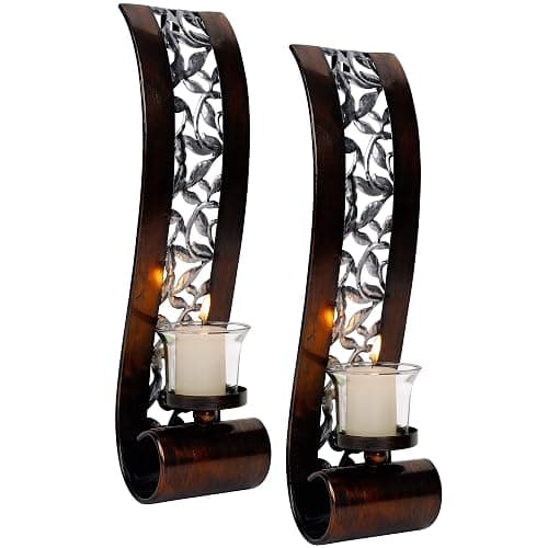 Shelving Solution Wall Sconce 14.4 x 3.5 Inch, with Tea Light Candle Holder Antique Bronze Style Metal Wall Art Decorations for Living Room, Bathroom, Dining Room and Office, Set of 2 - Image 1