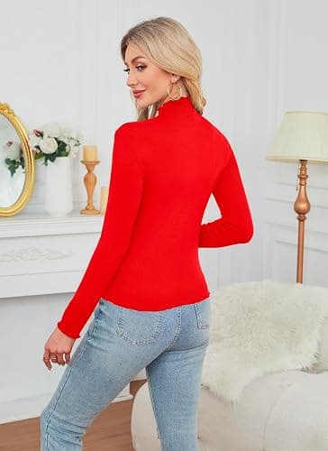 Herou 2 Pack Women Lettuce Trim Ribbed Knit Long Sleeve Top Mock Neck Basic Layer Tops Turtleneck Thermal Underwear Tops thumbnail 5