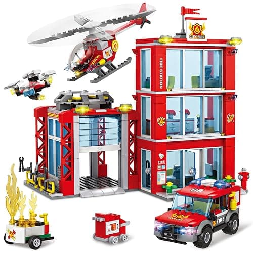 City Fire Station Building Blocks Set with Fire Truck , Fire Rescue Helicopter,Drone & Fire Engine Toys,Fire Command Center Playset, Firefighters Roleplay Toy Gifts for Kids Boys Girls Ages 6+(744PCS) - Image 1