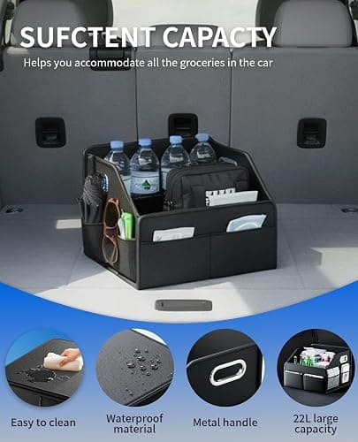 SportySizz Front Seat Car Organizer - 8 Compartments Collapsible Design, Water-Resistant PU Leather, Secure Straps & Metal Handles, Universal for Sedan Truck SUV thumbnail 5