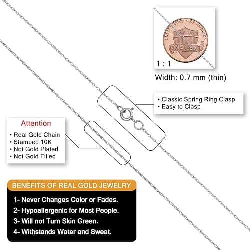 Kooljewelry Womens Classic Rope Chain - 10k White Gold Lightweight Thin Necklace, Polished thumbnail 2