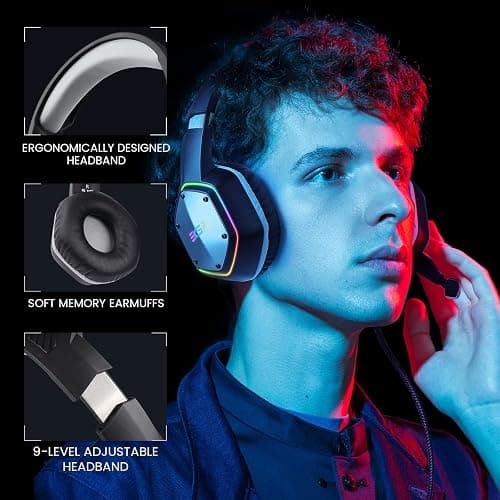EKSA E1000 USB Gaming Headset for PC, Computer Headphones with Microphone/Mic Noise Cancelling, 7.1 Surround Sound, RGB Light - Wired Headphones for PS4, PS5 Console, Laptop, Call Center thumbnail 8