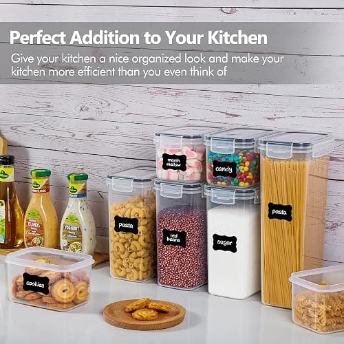 Airtight Food Storage Containers with Lids, Vtopmart 24 pcs Plastic Kitchen and Pantry Organization Canisters for Cereal, Dry Food, Flour and Sugar, BPA Free, Includes 24 Labels，Black thumbnail 4