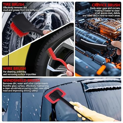 MIANYINGR 32Pcs Car Detailing Kit, Auto Detailing Brush Set and Drill Brush Attachments with Portable Handbag, Multi-Functional Vehicle Cleaning Tool for Wheels, Windshield thumbnail 5