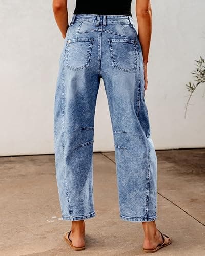 GRAPENT Barrel Jeans for Women Trendy High Waisted Wide Leg Baggy Cropped Relax Fit Stretch Denim Trouser Ankle Pants thumbnail 2